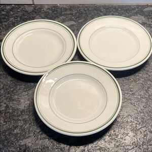 Classic White Buffalo China Ceramic Bread Plates with Green Rim - Set of 3 6”